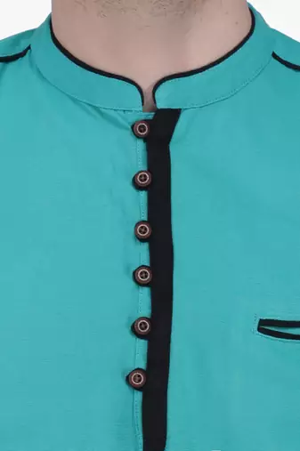 men's linen cotton forest green short kurta for men