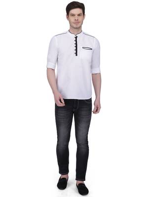 men's linen cotton white short kurta for men 4