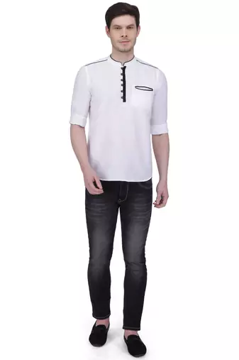 men's linen cotton white short kurta for men