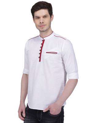 men's linen cotton white short kurta for men 3