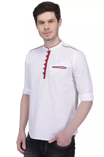 men's linen cotton white short kurta for men