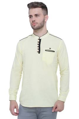 men's linen cotton cream yellow short kurta for men 1
