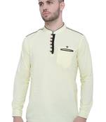 men's linen cotton cream yellow short kurta for men