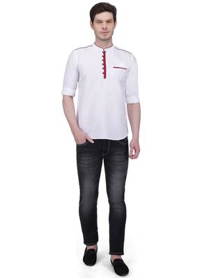 men's linen cotton white short kurta for men 4