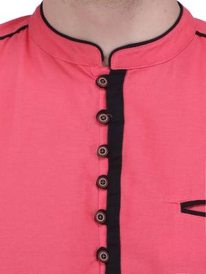 men's linen cotton tailored fit salmon pink short kurta for men 5