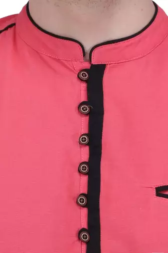 men's linen cotton tailored fit salmon pink short kurta for men