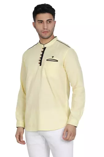men's linen cotton cream yellow short kurta for men