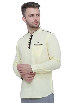 men's linen cotton cream yellow short kurta for men 3