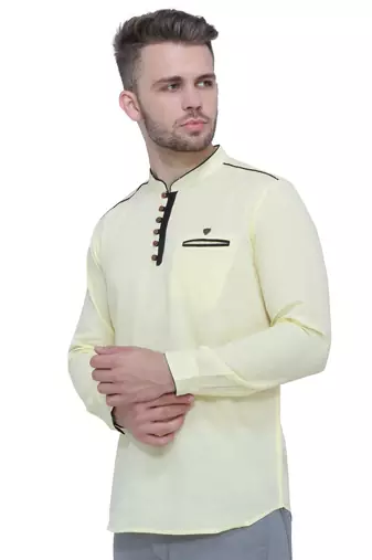 men's linen cotton cream yellow short kurta for men