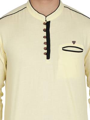 men's linen cotton cream yellow short kurta for men 5