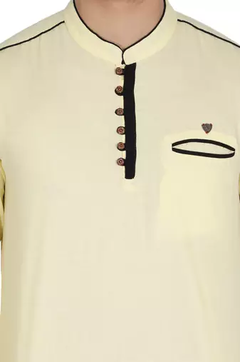 men's linen cotton cream yellow short kurta for men