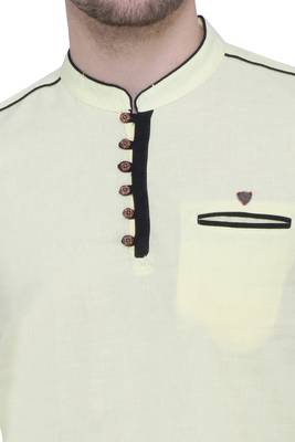men's linen cotton cream yellow short kurta for men 5