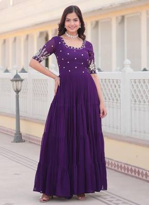 Purple faux blooming  embroidery zari sequins gown 1