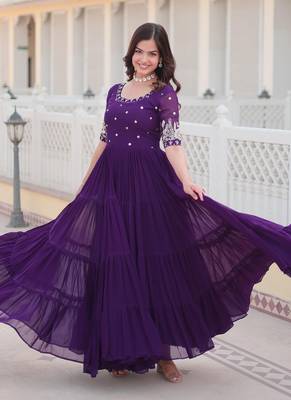 Purple faux blooming  embroidery zari sequins gown 2