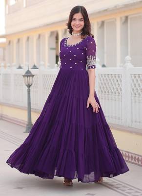 Purple faux blooming  embroidery zari sequins gown 3