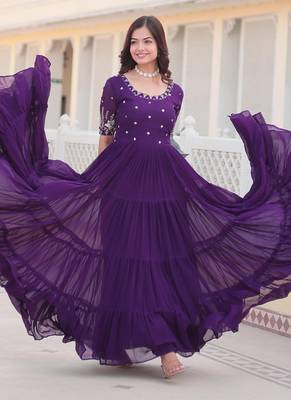 Purple faux blooming  embroidery zari sequins gown 4