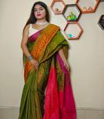 Elegant Beige Tissue Khadi Cotton Saree With Blouse Piece