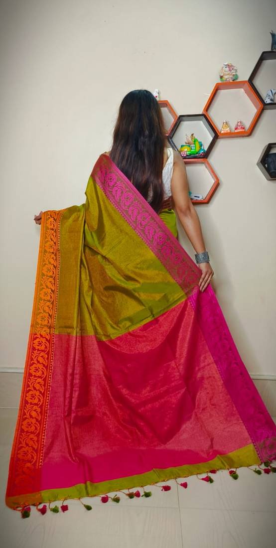 Elegant Beige Tissue Khadi Cotton Saree With Blouse Piece