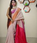 Elegant Cream Tissue Khadi Cotton Saree With Blouse Piece