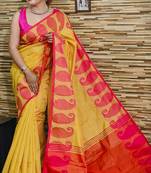 Elegant Yellow Tissue Khadi Cotton Saree With Blouse Piece