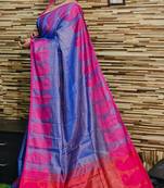 Elegant Blue Tissue Khadi Cotton Saree With Blouse Piece