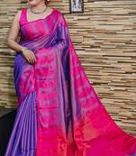 Elegant Violet Tissue Khadi Cotton Saree With Blouse Piece