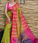 Elegant Golden Tissue Khadi Cotton Saree With Blouse Piece