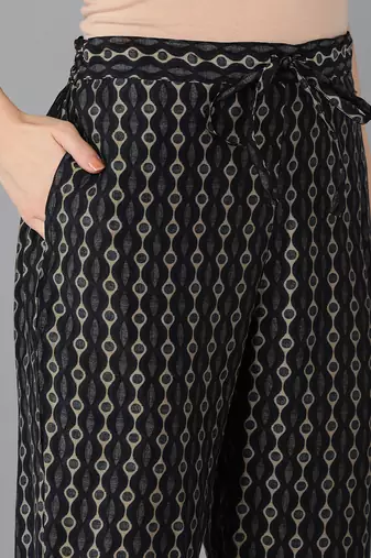 black color printed silk blend styles kurta trouser with dupatta