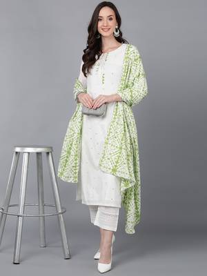 white color solid pure cotton styles kurta trouser with dupatta 5