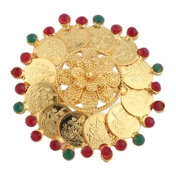 Piah fashion long & short temple coin gini brass high gold 
plated combo half bridle necklace set for women & girls-8098 2