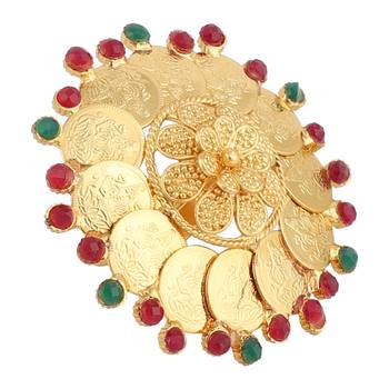 Piah fashion long & short temple coin gini brass high gold 
plated combo half bridle necklace set for women & girls-8098 3