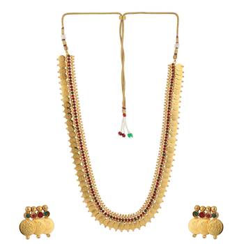 Piah fashion long & short temple coin gini brass high gold 
plated combo half bridle necklace set for women & girls-8098 5