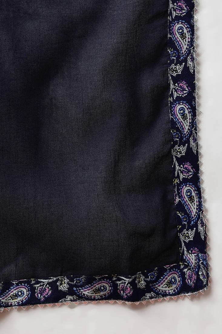 navy blue color printed pure cotton styles kurta palazzo with dupatta