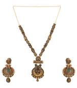 Piah fashion long alloy antique (oxidised) gold plated, green & red stone,designer necklace set  for women & girls -8104