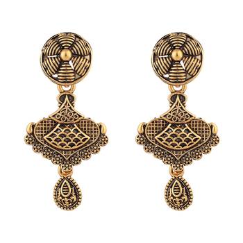 Piah fashion long alloy antique (oxidised) gold plated, traditional designer necklace set  for women & girls -8105 2