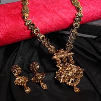 Piah fashion long alloy antique (oxidised) gold plated, traditional designer necklace set  for women & girls -8105 4