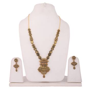 Piah fashion long alloy antique (oxidised) gold plated, traditional designer necklace set  for women & girls -8105 5
