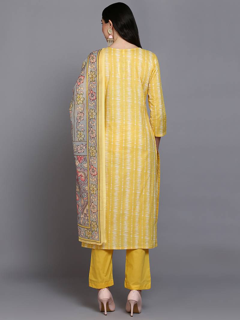 yellow color printed rayon styles kurta trouser with dupatta