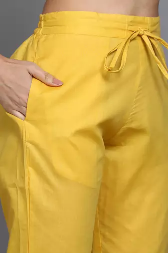 yellow color printed rayon styles kurta trouser with dupatta