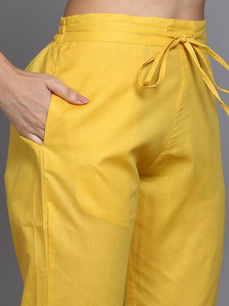 yellow color printed rayon styles kurta trouser with dupatta