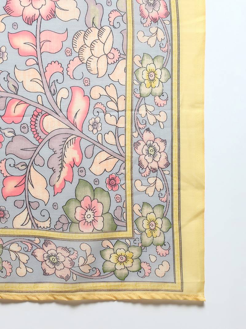 yellow color printed rayon styles kurta trouser with dupatta