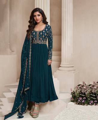 Teal Blue Anchor Anarkali Suit Set For Women 1