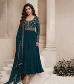 Teal Blue Anchor Anarkali Suit Set For Women
