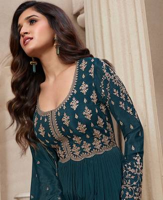 Teal Blue Anchor Anarkali Suit Set For Women 2