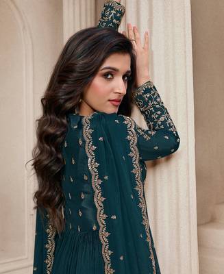 Teal Blue Anchor Anarkali Suit Set For Women 3