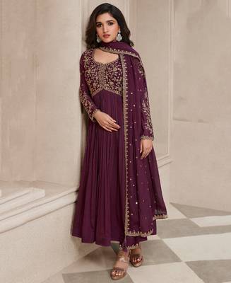 Wine Alia Cut Anarkali Suit Set For Women 1