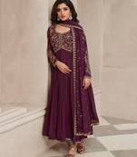 Wine Alia Cut Anarkali Suit Set For Women