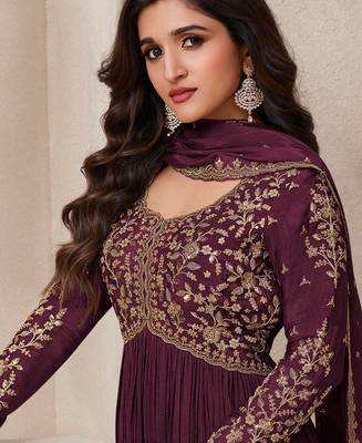 Wine Alia Cut Anarkali Suit Set For Women 2