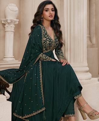Green Alia Cut Anarkali Suit Set For Women 3