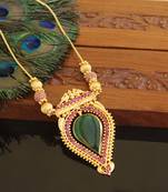 Kerala traditional gold plated palakka ruby peacock necklace